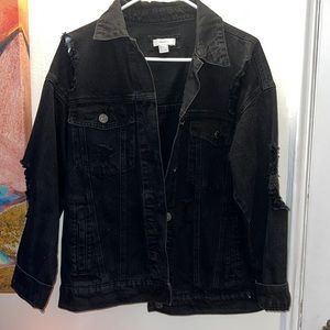 Forever 21 Distressed Black Denim Jacket